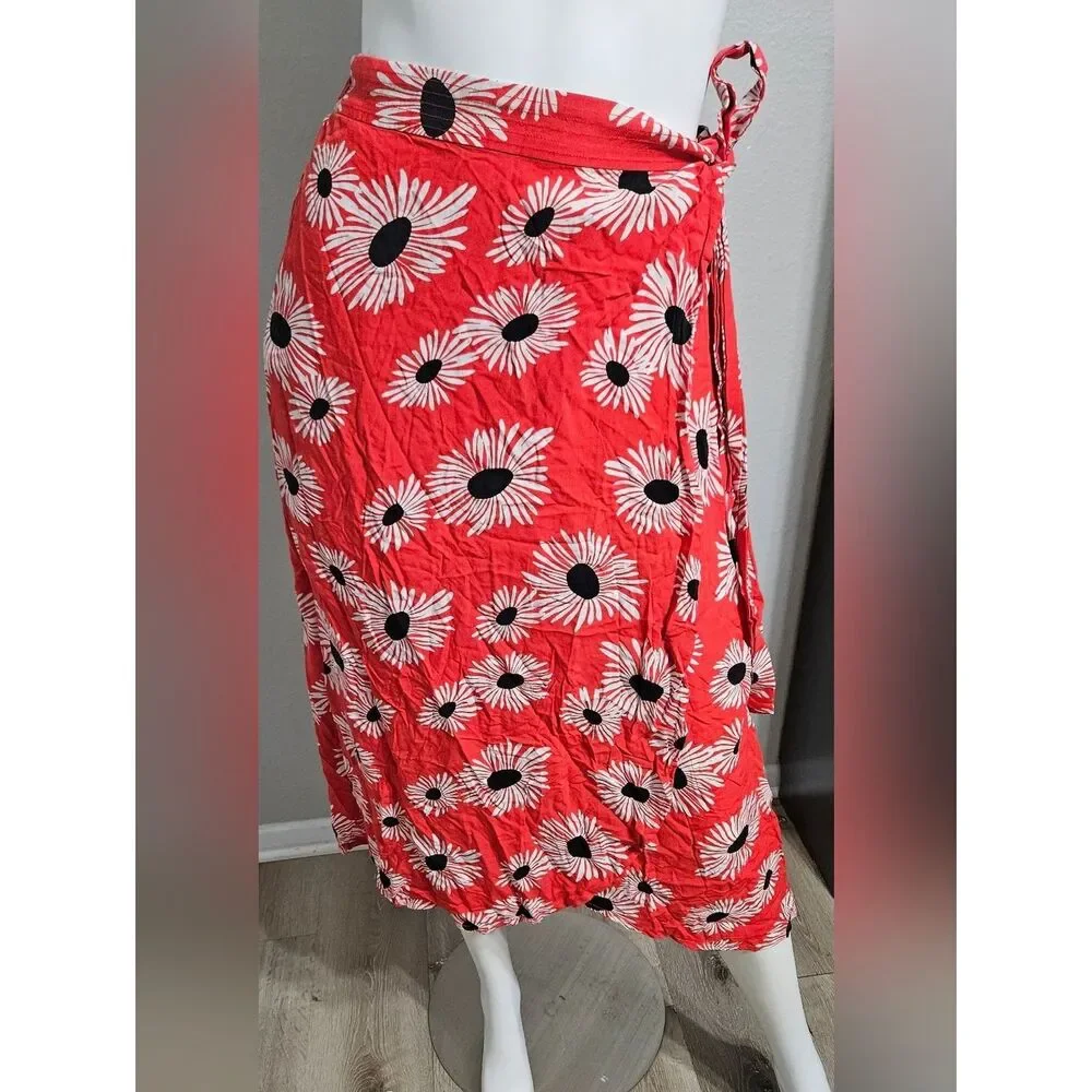 Anthropologie Conversations Limited Red Floral Wrap Skirt Size XS Boho Flowy - Picture 4 of 9